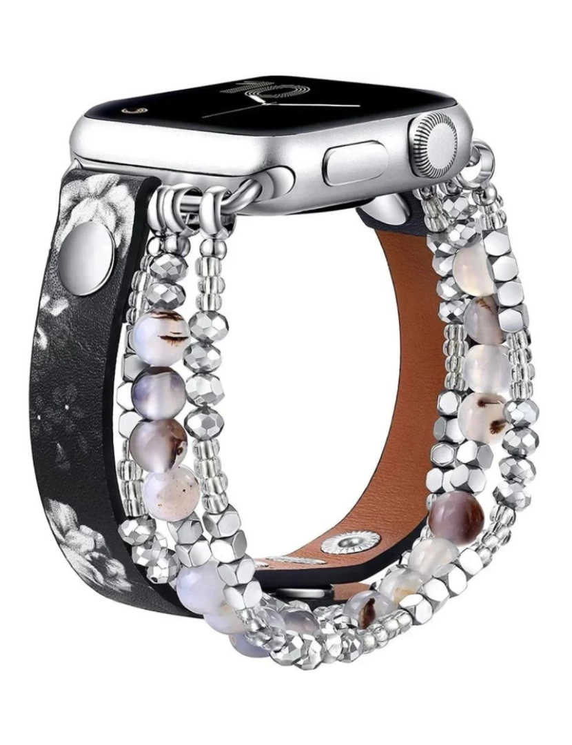 Antiimpacto! - Bracelete em pele com pedras para Apple Watch SE 40nn Preto florido