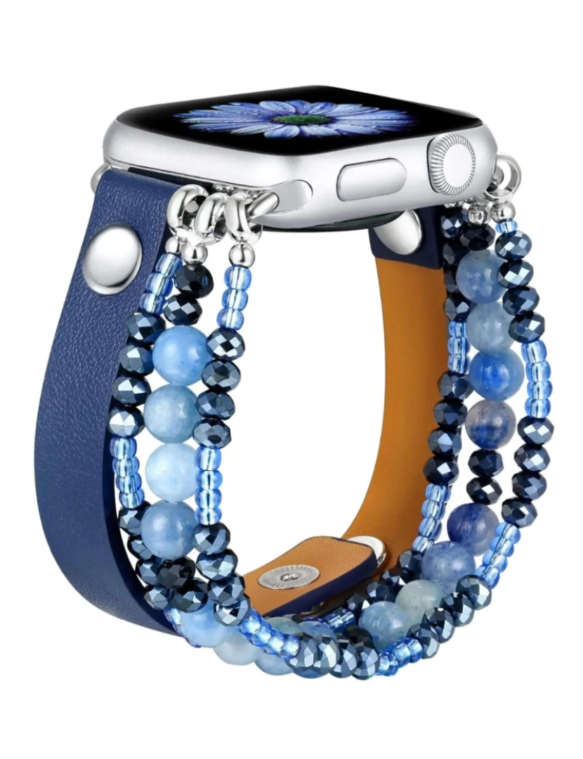 Antiimpacto! - Bracelete em pele com pedras para Apple Watch Series 3 38mm Azul