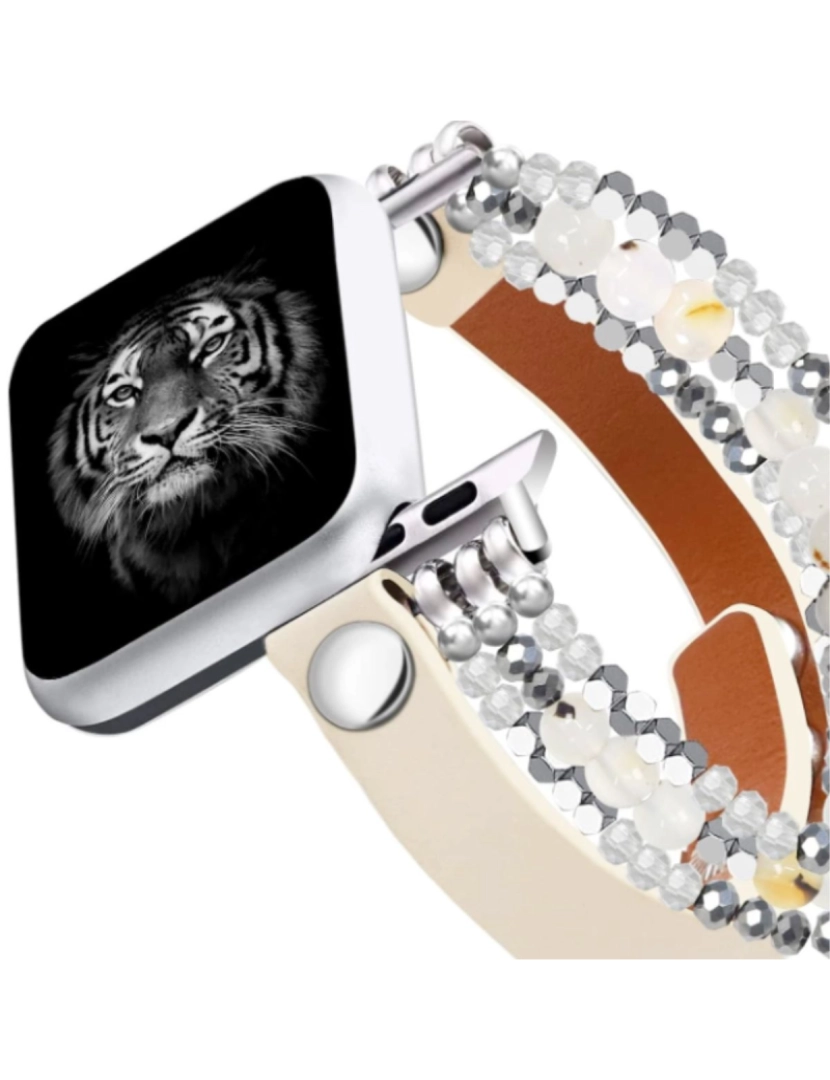 imagem de Bracelete em pele com pedras para Apple Watch SE 40nn Branco2