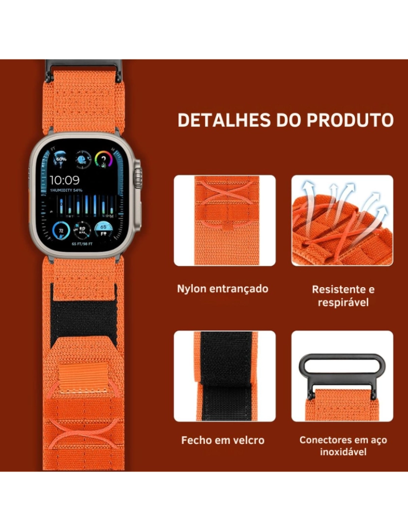 imagem de Bracelete Militar Nylon para Apple Watch Series 3 38mm Laranja2