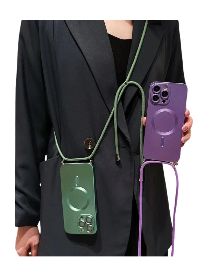 imagem de Capa Magsafe com cordão crossbody para Iphone 15 Roxo3