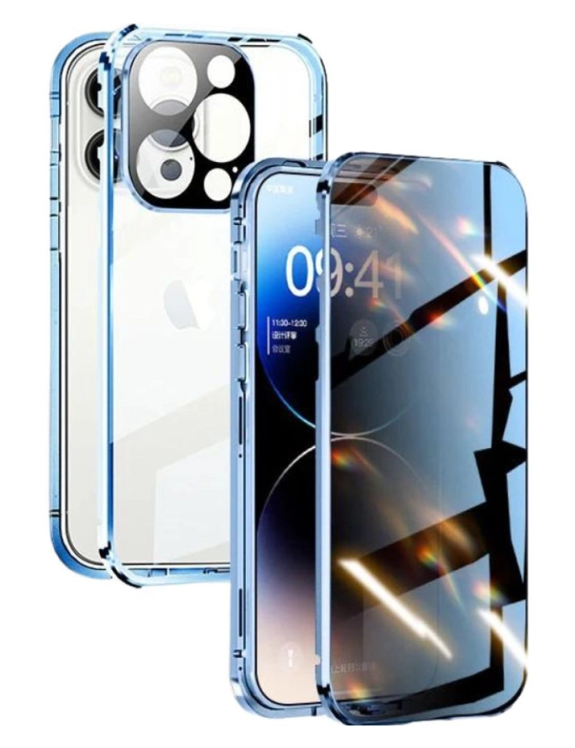 imagem de Capa magnética 360º vidro privacidade ecrã para Iphone 11 Azul2