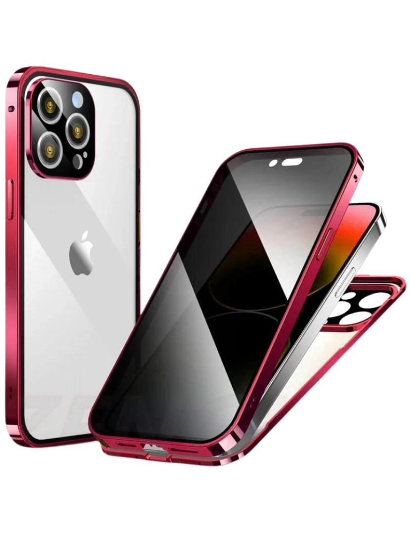 Antiimpacto! - Capa magnética 360º vidro privacidade ecrã para Iphone 12 Vermelho