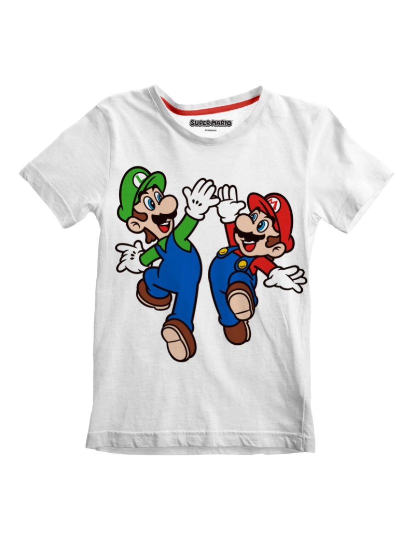 Super Mario - Camisola de Manga Curta Infantil Super Mario Mario and Luigi Branco