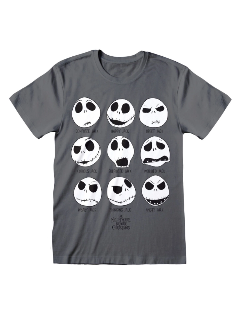 The Nightmare Before Christmas - Camisola de Manga Curta Unissexo The Nightmare Before Christmas Many Faces Cinzento escuro