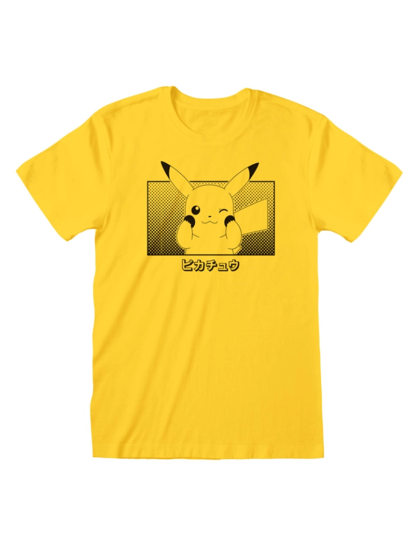 Pokemon - Camisola de Manga Curta Unissexo Pokémon Pikachu Katakana Amarelo