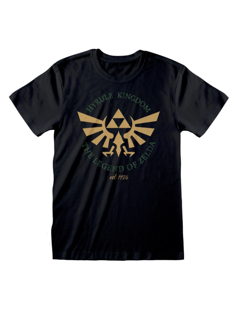 The Legend Of Zelda - Camisola de Manga Curta Unissexo The Legend of Zelda Hyrule Kingdom Crest Preto