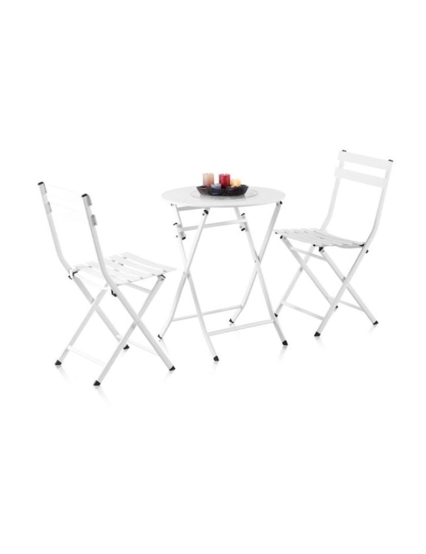 Duehome - Conjunto de mesa e 2 cadeiras dobráveis para exterior Gio Blanco 60 x 71,5 x cm