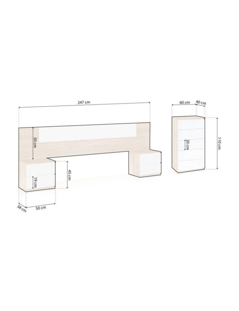 imagem de Dormitorio Akari Blanco Artik (Blanco Mate) - Roble Canadian 247 x 95 x 38 cm5