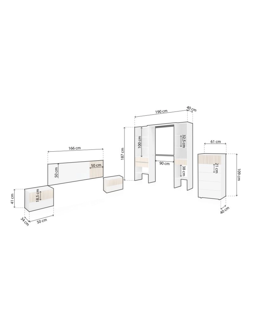 imagem de Quarto Nitza 5C Plus Blanco Artik (Blanco Mate) - Natur 166 x 50 x 3 cm5