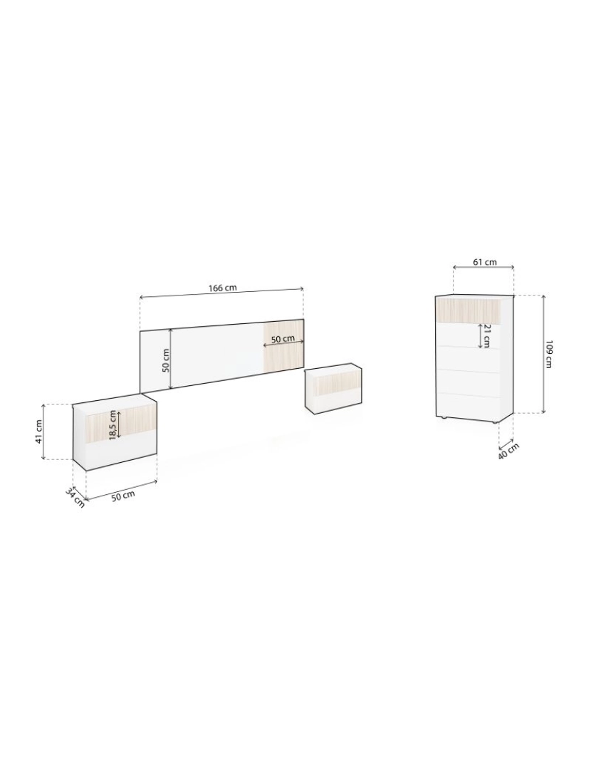 imagem de Quarto de dormir Nitza Blanco Artik (Blanco Mate) - Natur 166 x 50 x 3 cm5