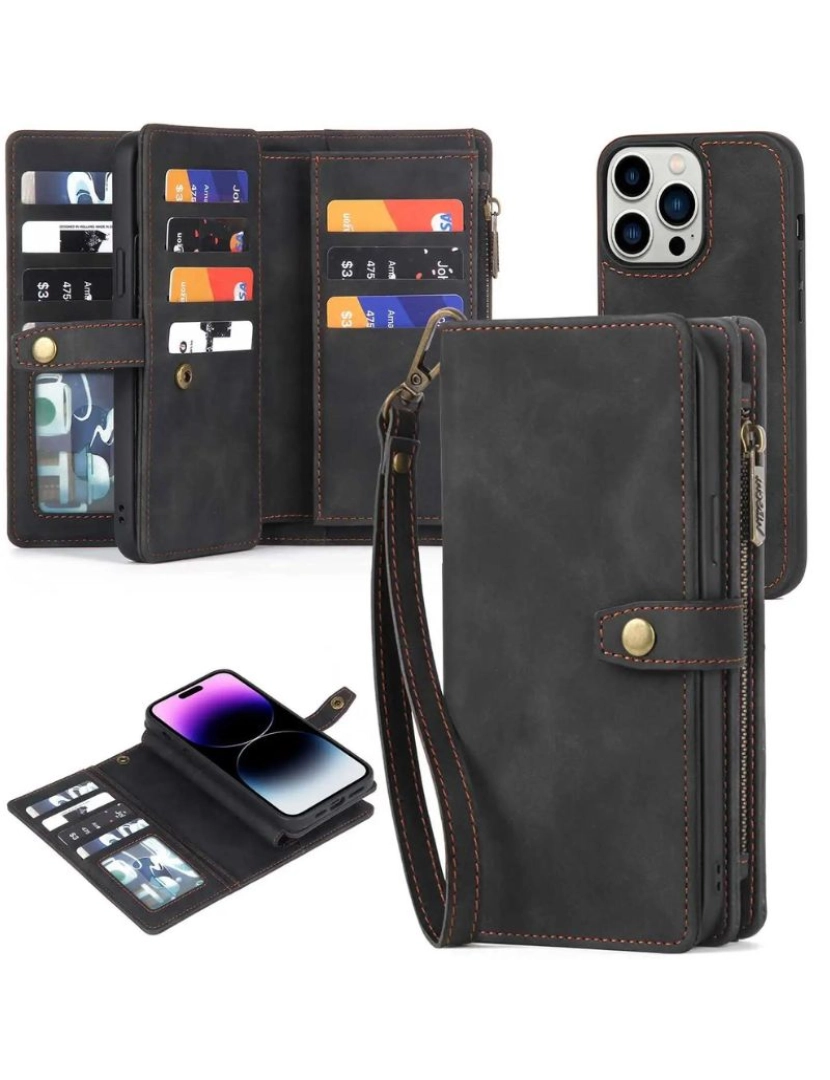 Antiimpacto! - Capa livro carteira fecho de correr para Iphone 11 Pro Max Preto