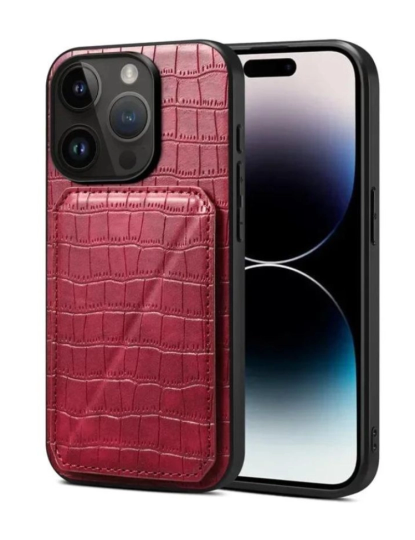 Antiimpacto! - Capa textura crocodilo porta cartões e suporte para Iphone SE 2020 Vermelho