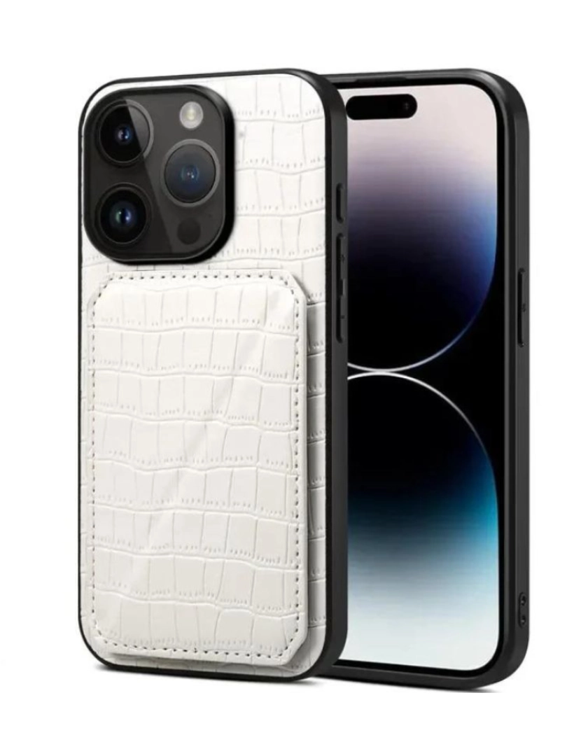 Antiimpacto! - Capa textura crocodilo porta cartões e suporte para Iphone X Branco