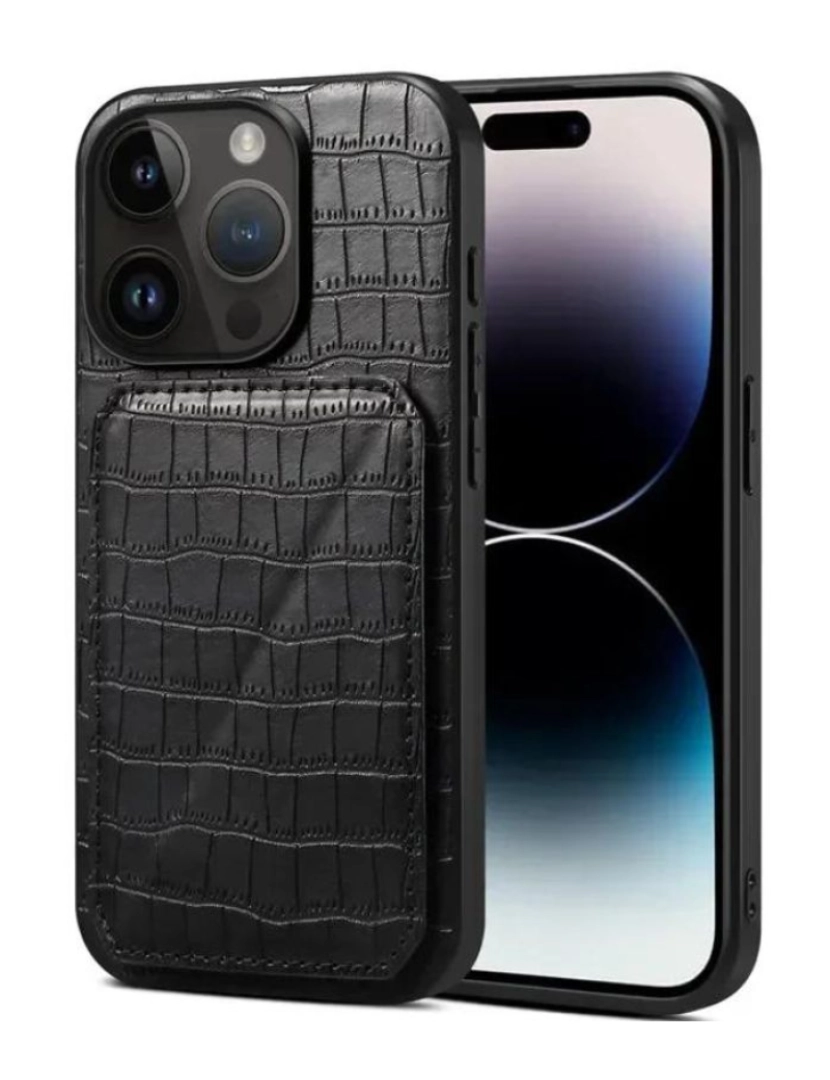 Antiimpacto! - Capa textura crocodilo porta cartões e suporte para Iphone 7 Plus Preto