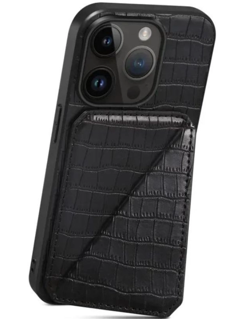 imagem de Capa textura crocodilo porta cartões e suporte para Iphone 7 Plus Preto2