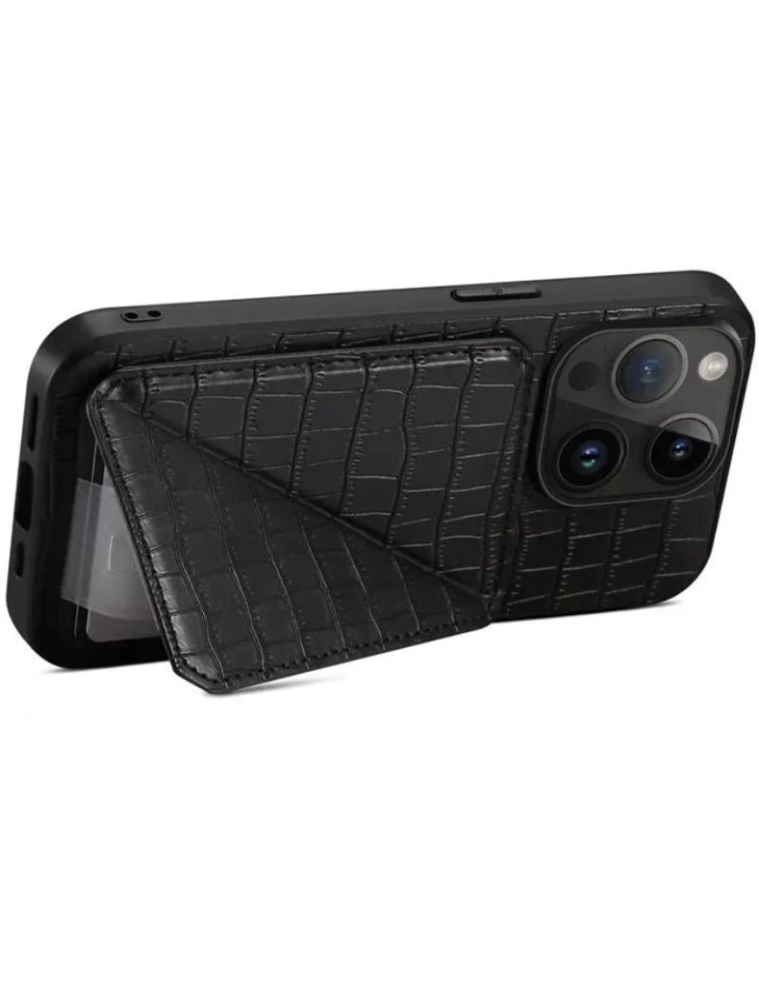 imagem de Capa textura crocodilo porta cartões e suporte para Iphone 12 pro Max Preto3