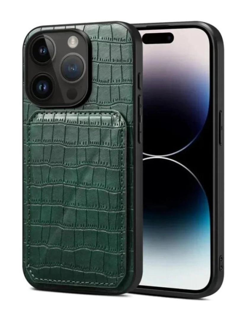 Antiimpacto! - Capa textura crocodilo porta cartões e suporte para Iphone 7 Plus Verde