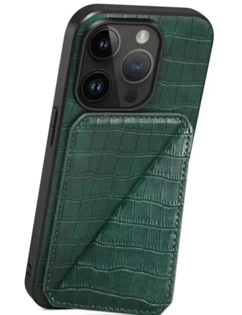 imagem de Capa textura crocodilo porta cartões e suporte para Iphone 7 Plus Verde2