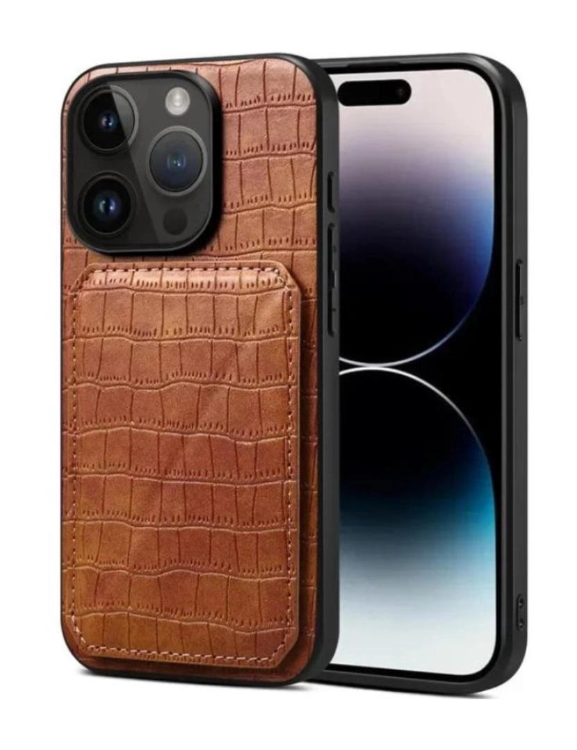 Antiimpacto! - Capa textura crocodilo porta cartões e suporte para Iphone 7 Castanho