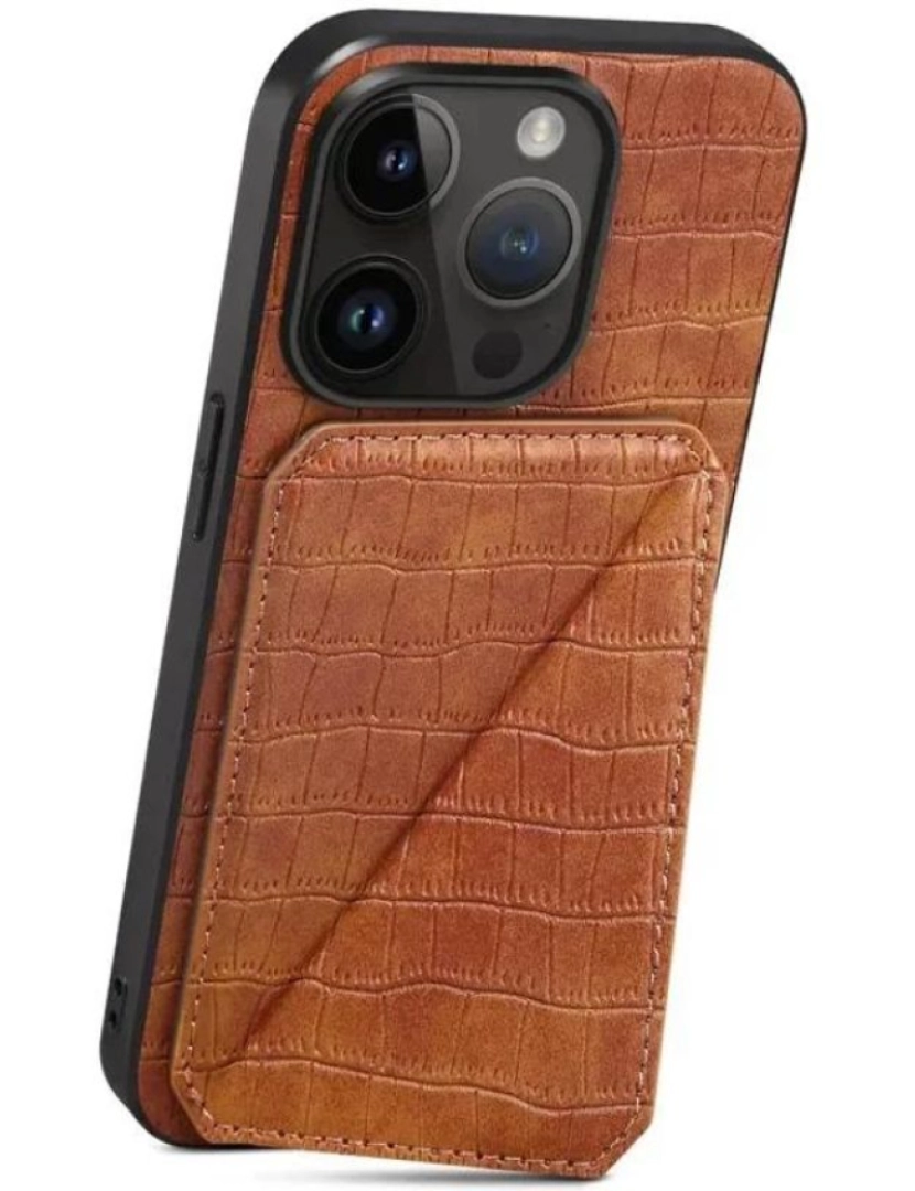 imagem de Capa textura crocodilo porta cartões e suporte para Iphone 7 Castanho2