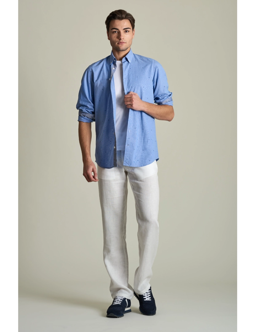 Giovanni Galli - Camisa Casual Cintada Azul