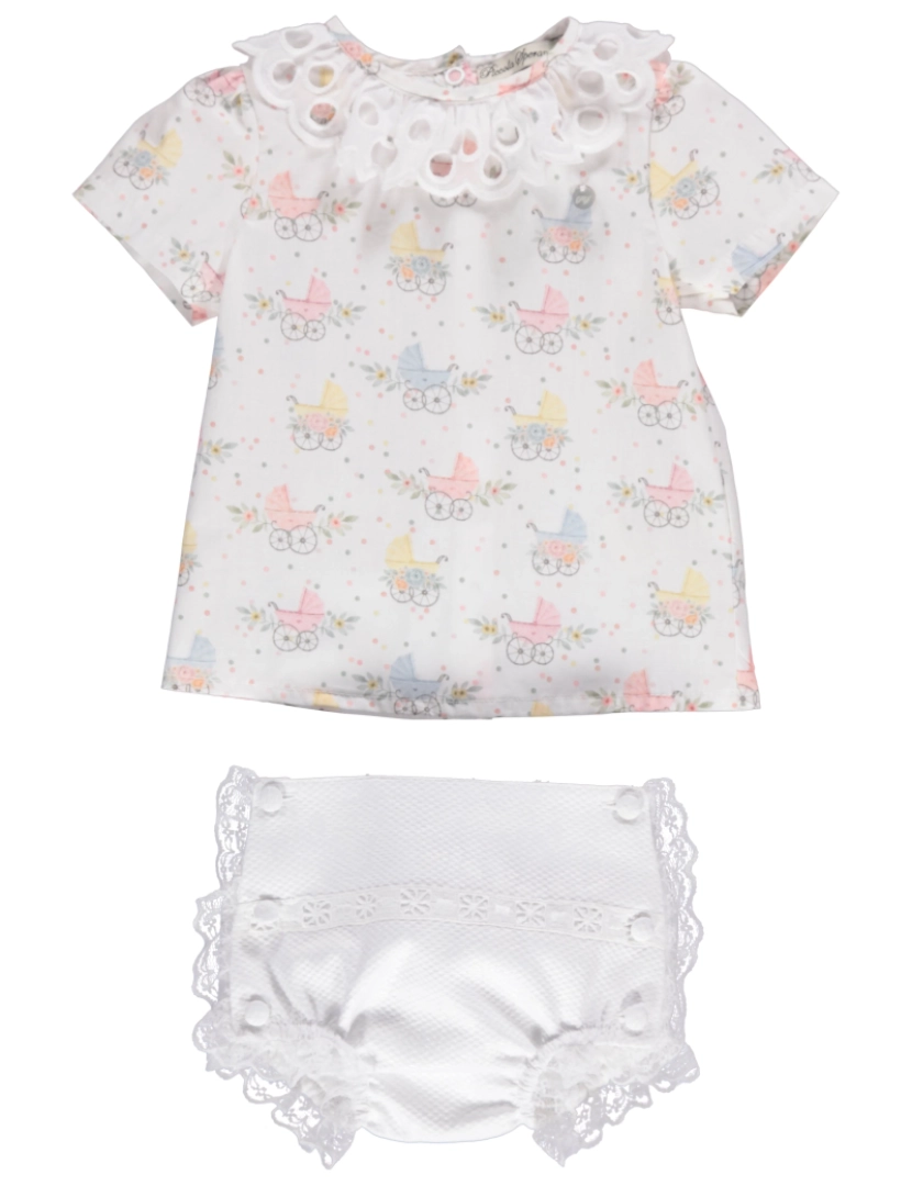 Piccola Speranza - Conjunto de bebé de duas peças contituido por camisola de manga curta com gola redonda, e cueca com detalhes.