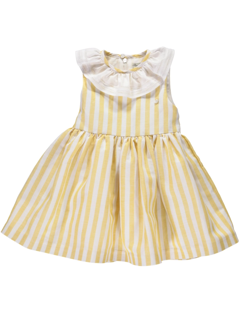 Piccola Speranza - Vestido de bebé e menina às riscas amarelas com laço, e gola redonda.