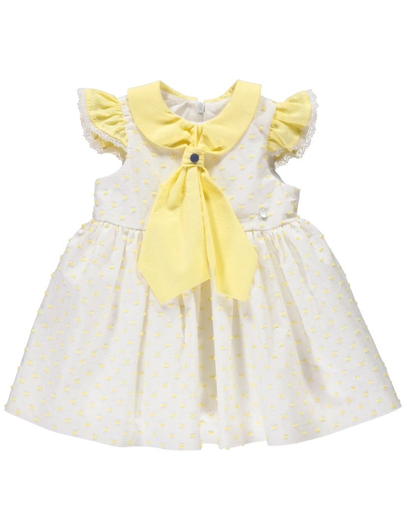 Piccola Speranza - Vestido em tecido branco com bordado amarelo.