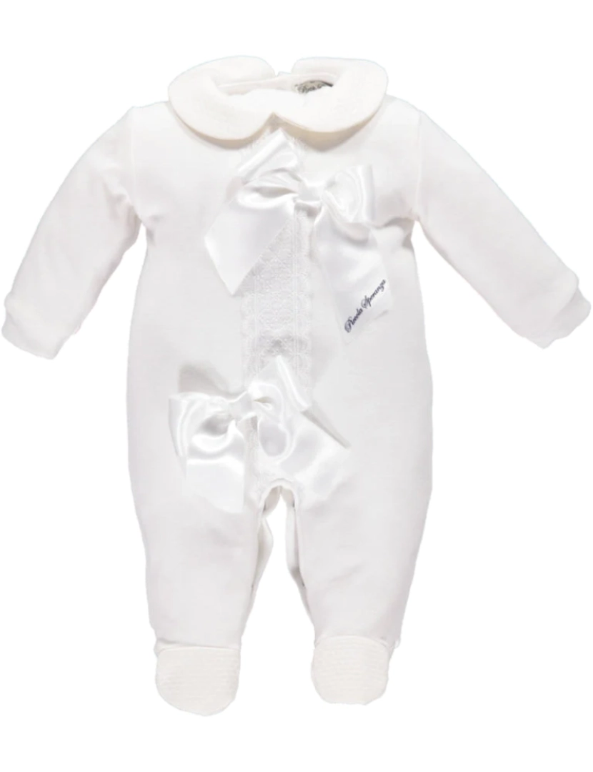 Piccola Speranza - Babygrow branco com gola em renda e laços