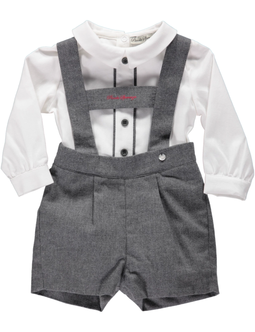 Piccola Speranza - Conjunto de camisa branca e calções cinza com alças