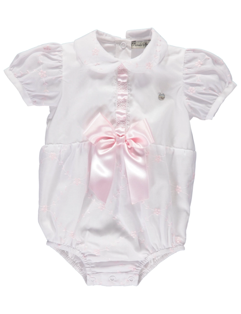 Piccola Speranza - Body de menina branco com bordado floral rosa e laço