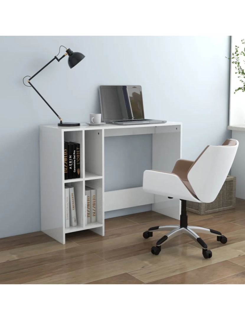 imagem de Secretária，Mesa de estudo, Escrivaninha 102,5x35x75 cm contraplacado branco brilhante CFW596361