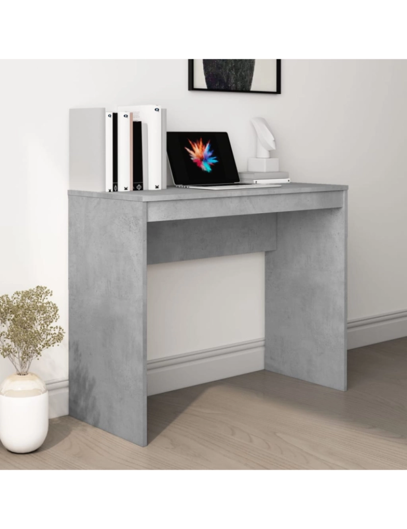 imagem de Secretária，Mesa de estudo, Escrivaninha 90x40x72 cm derivados de madeira cinza cimento CFW956981