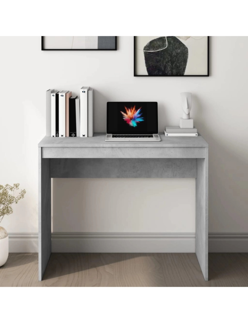 imagem de Secretária，Mesa de estudo, Escrivaninha 90x40x72 cm derivados de madeira cinza cimento CFW956983
