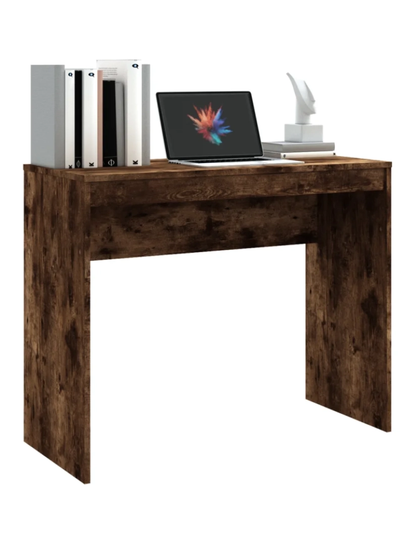 imagem de Secretária，Mesa de estudo, Escrivaninha 90x40x72 cm derivados de madeira cor carvalho fumado CFW413244