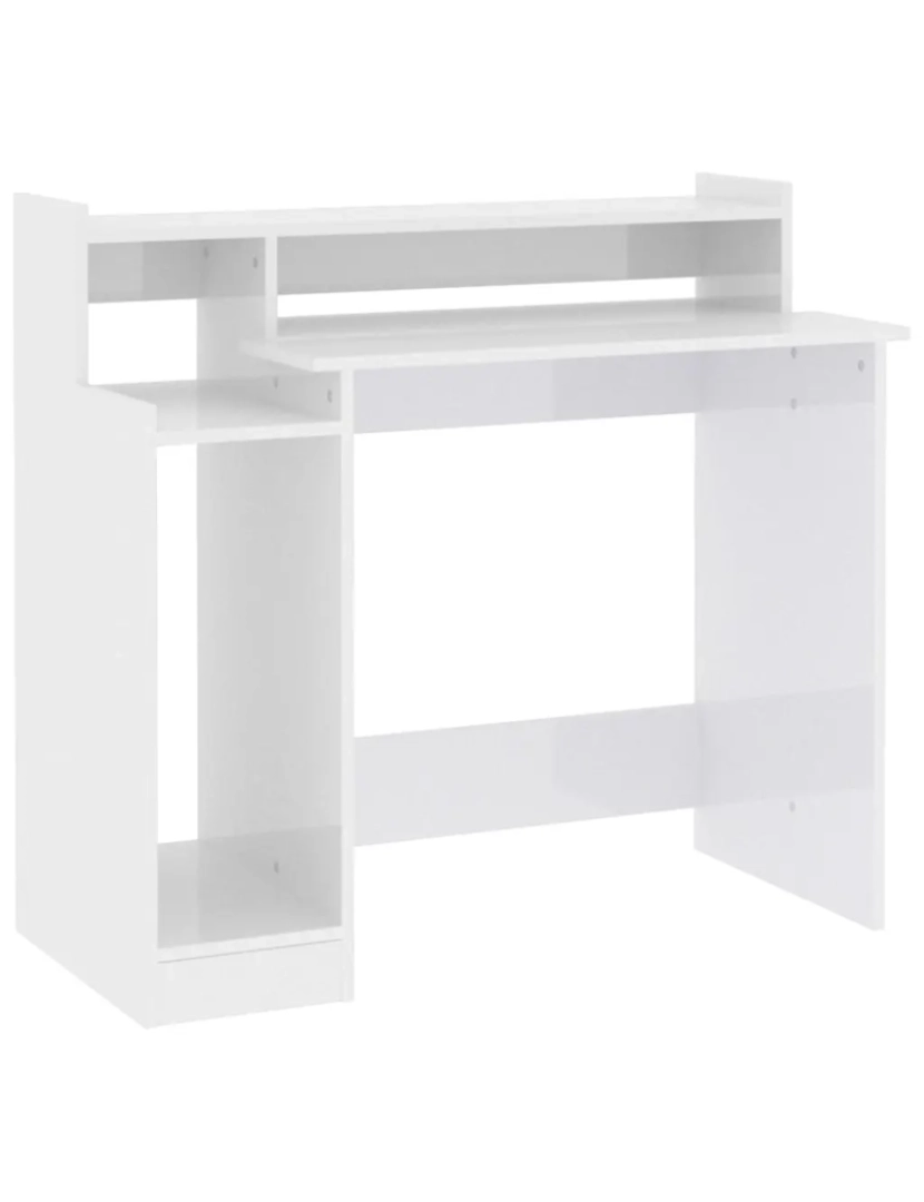 imagem de Secretária，Mesa de estudo, Escrivaninha c/ LED 97x45x90cm derivados madeira branco brilhante CFW159513