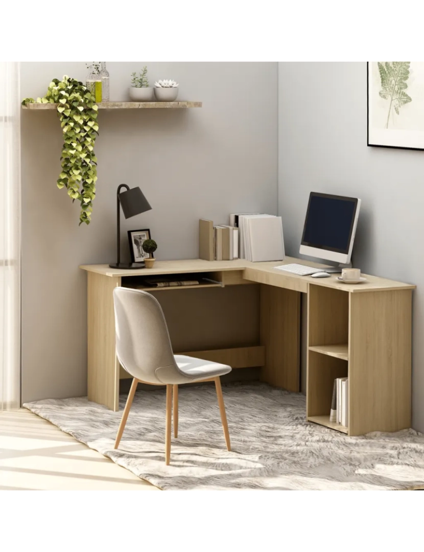 imagem de Secretária，Mesa de estudo, Escrivaninha canto forma L 120x140x75cm contraplaca. cor carvalho CFW702331