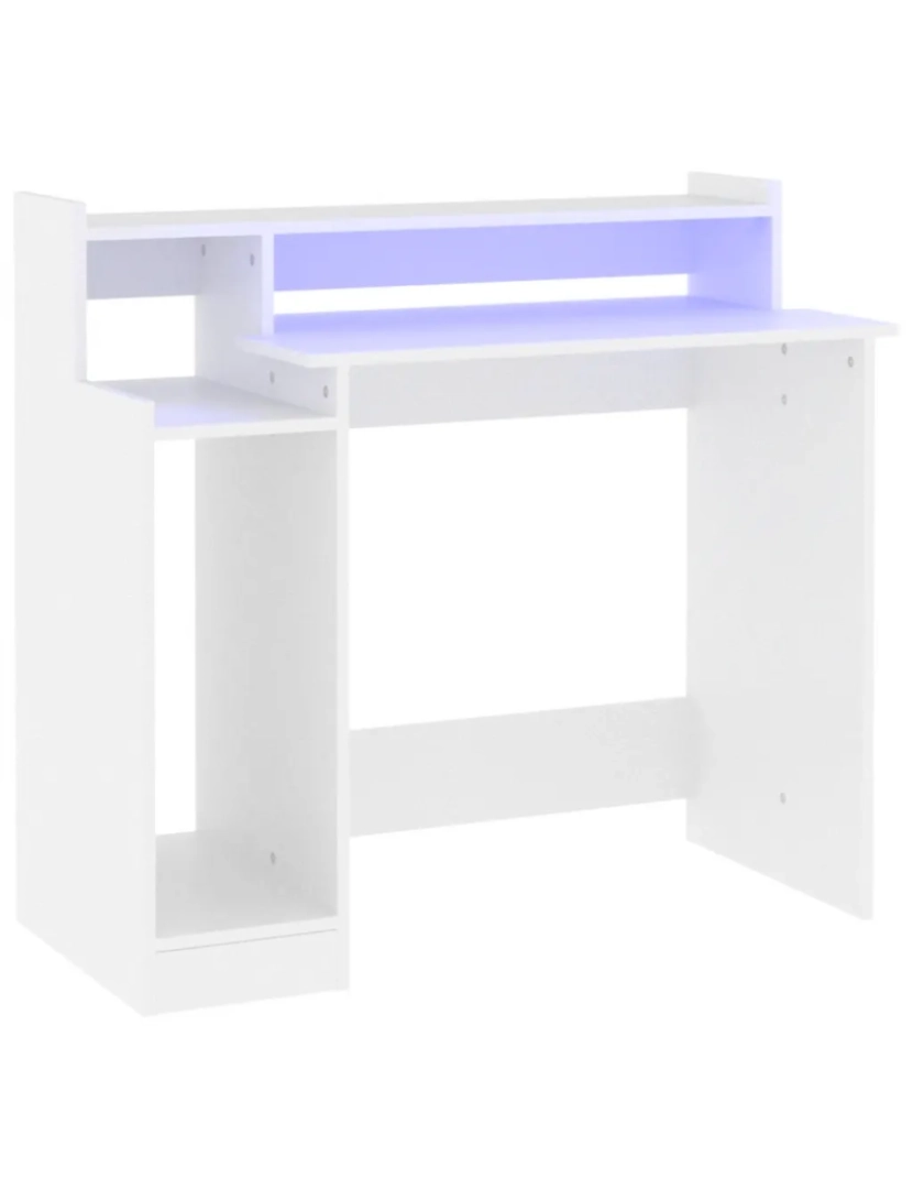imagem de Secretária，Mesa de estudo, Escrivaninha com luzes LED 97x45x90cm madeira processada branco CFW325412