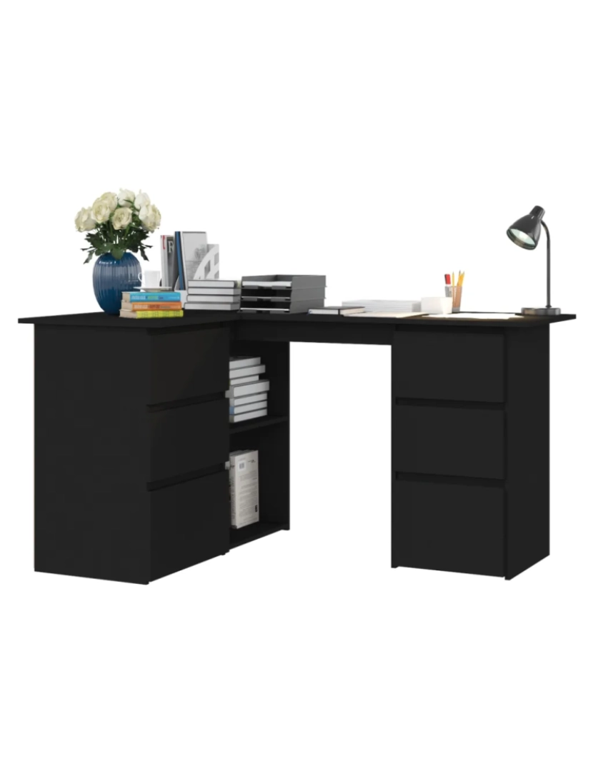 imagem de Secretária，Mesa de estudo, Escrivaninha de canto 145x100x76 cm contraplacado preto CFW911484