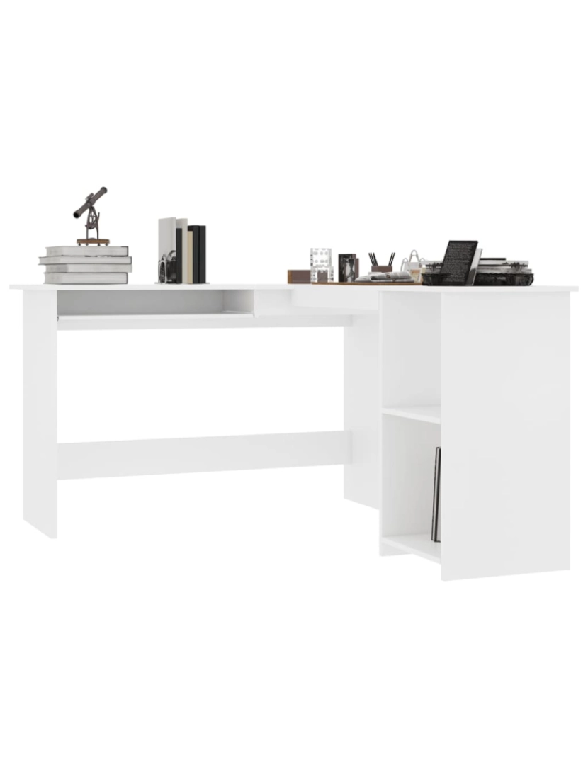 imagem de Secretária，Mesa de estudo, Escrivaninha de canto forma L 120x140x75 cm contraplacado branco CFW107933