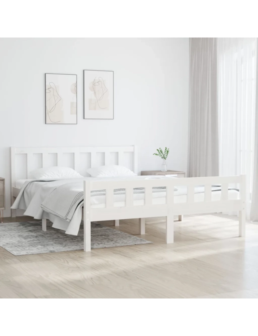 imagem de Cama Casal | Cama de adulto | Estrutura de cama casal 135x190 cm madeira maciça branco CFW6465011