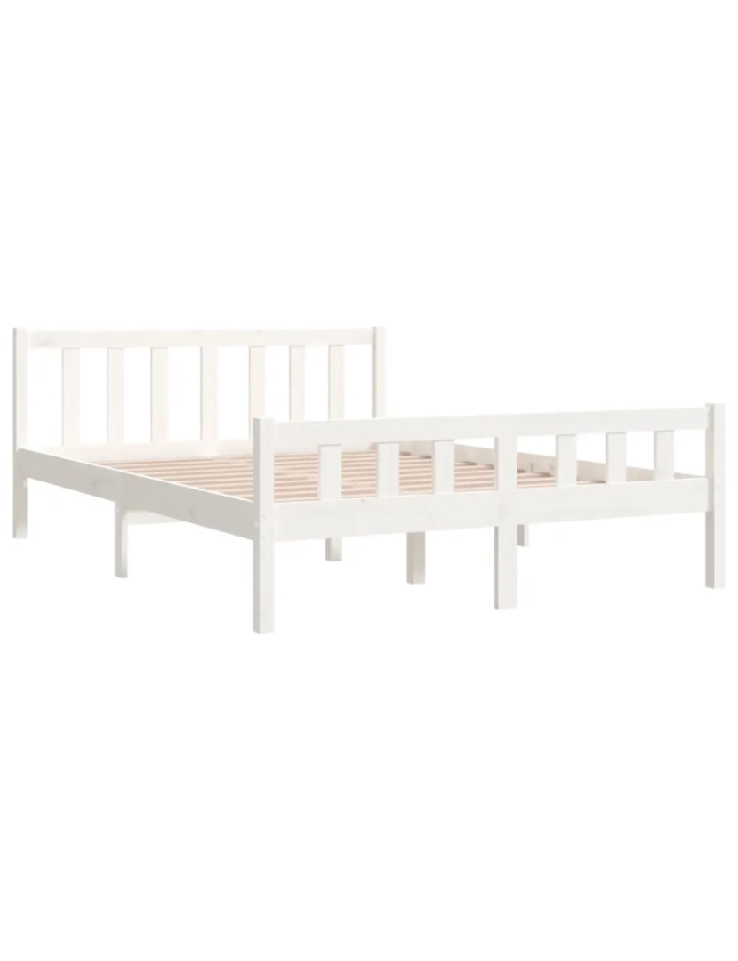 imagem de Cama Casal | Cama de adulto | Estrutura de cama casal 135x190 cm madeira maciça branco CFW6465014