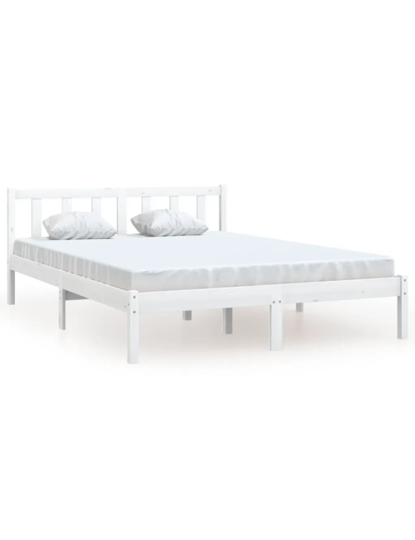 imagem de Cama de adulto | Estrutura de cama casal 135x190 cm pinho maciço branco CFW9825252