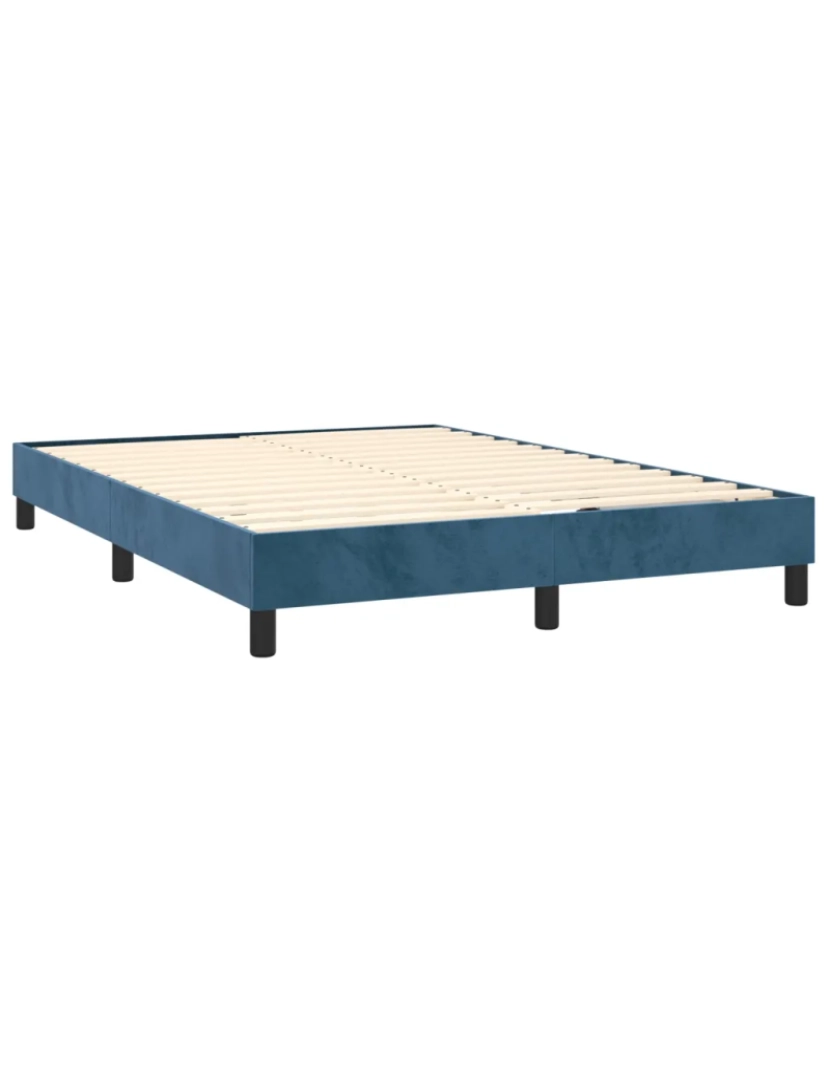 imagem de Cama Casal | Cama de adulto | Estrutura de cama com molas 140x190 cm veludo azul-escuro CFW4241284