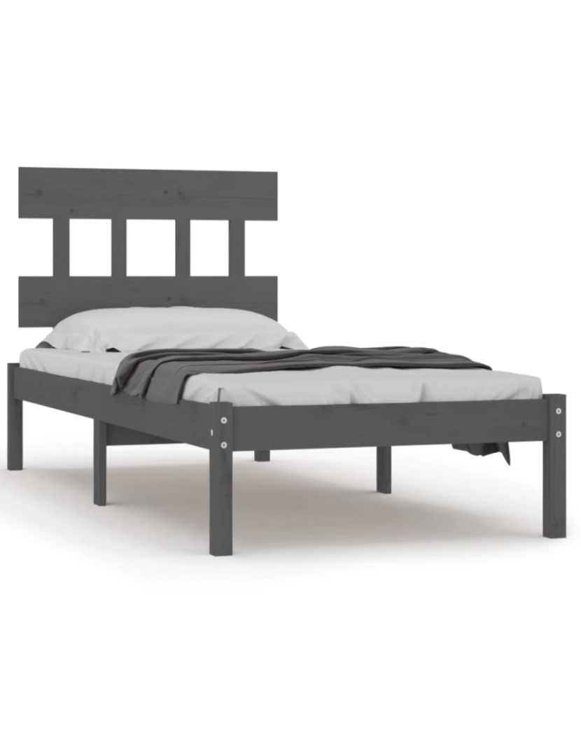 imagem de Cama Individual | Cama de adulto | Estrutura cama solteiro 90x200 cm madeira maciça cinzento CFW6562902