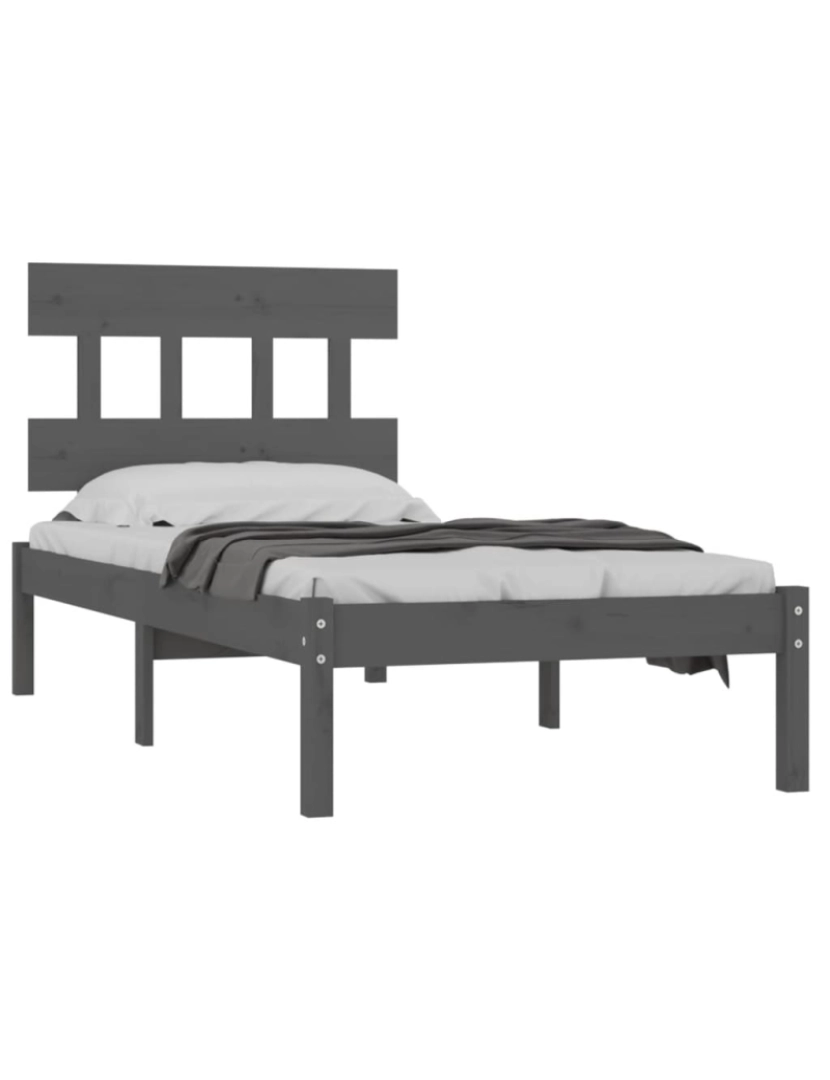 imagem de Cama Individual | Cama de adulto | Estrutura cama solteiro 90x200 cm madeira maciça cinzento CFW6562903