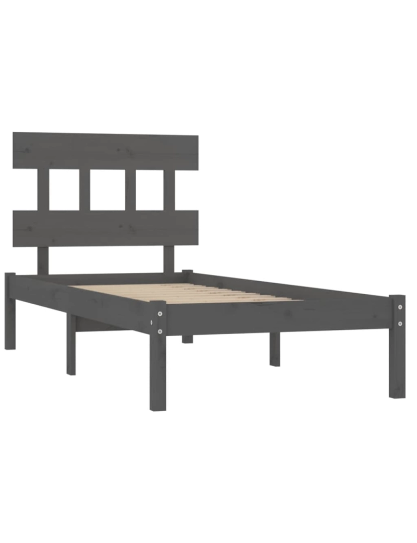 imagem de Cama Individual | Cama de adulto | Estrutura cama solteiro 90x200 cm madeira maciça cinzento CFW6562904