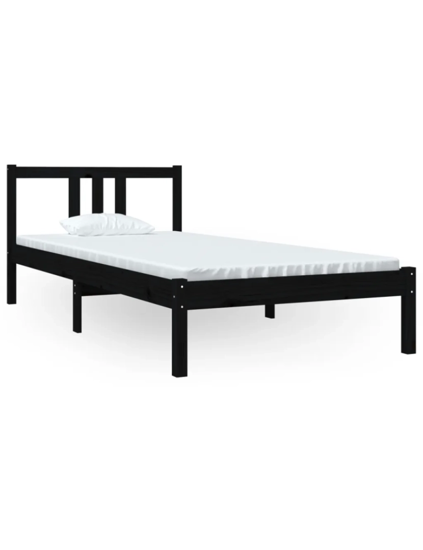 imagem de Cama Individual | Cama de adulto | Estrutura de cama 90x200 cm madeira maciça preto CFW8423352