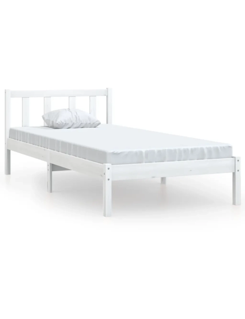 imagem de Cama Individual | Cama de adulto | Estrutura de cama 90x200 cm pinho maciço branco CFW4268422
